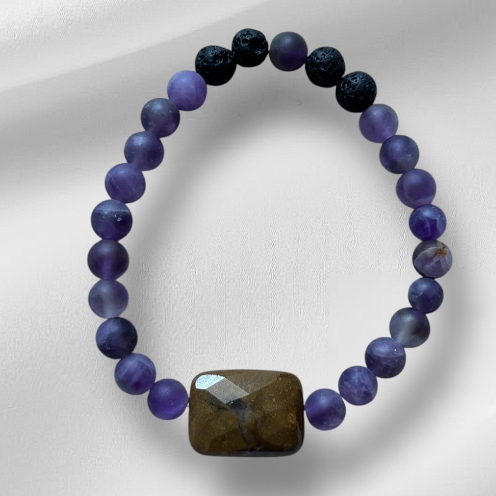 Amythest, tiger eye and lava rock bracelet